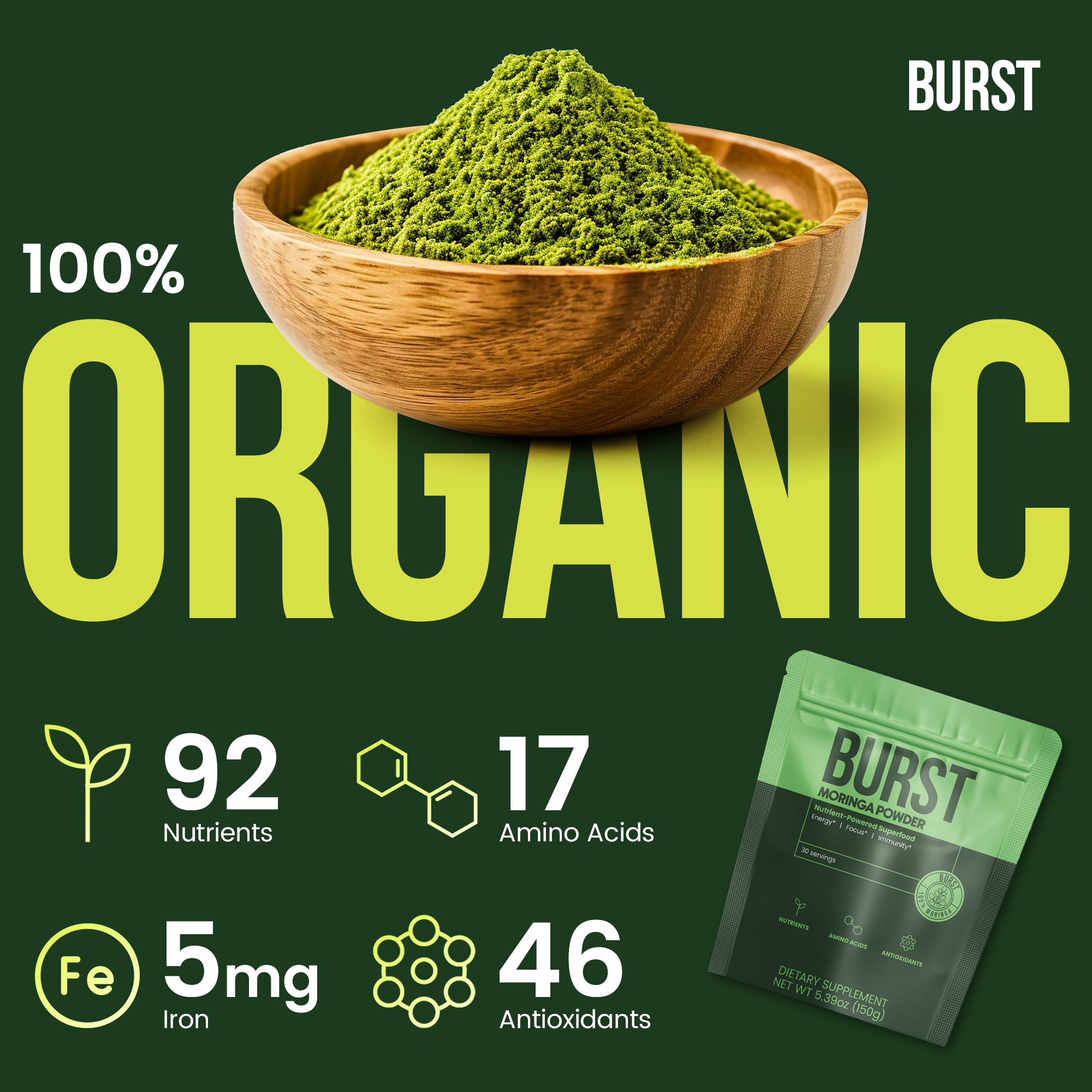 Organic BURST Moringa Powder